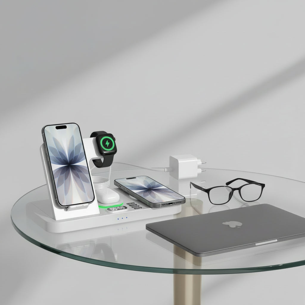 Dual Phone Wireless Charging Station for Apple Devices, Magnetic Charging Station for iPhone with Auto Switch 7-Color Light&Clock, Family Watch Charger for iPhone17 for iWatch11 for AirPods Pro3(Black