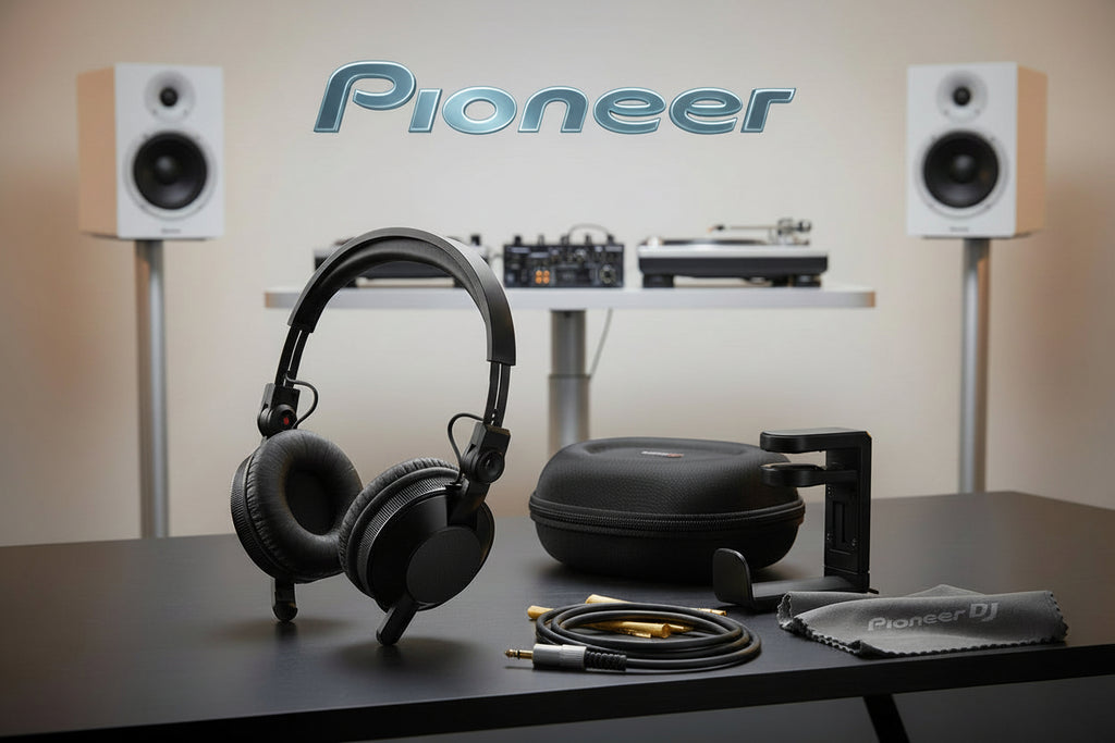 Pioneer DJ HDJ-CX Professional On-Ear DJ Headphones - Black Bundle with Case, Stand, and Austin Bazaar Polishing Cloth