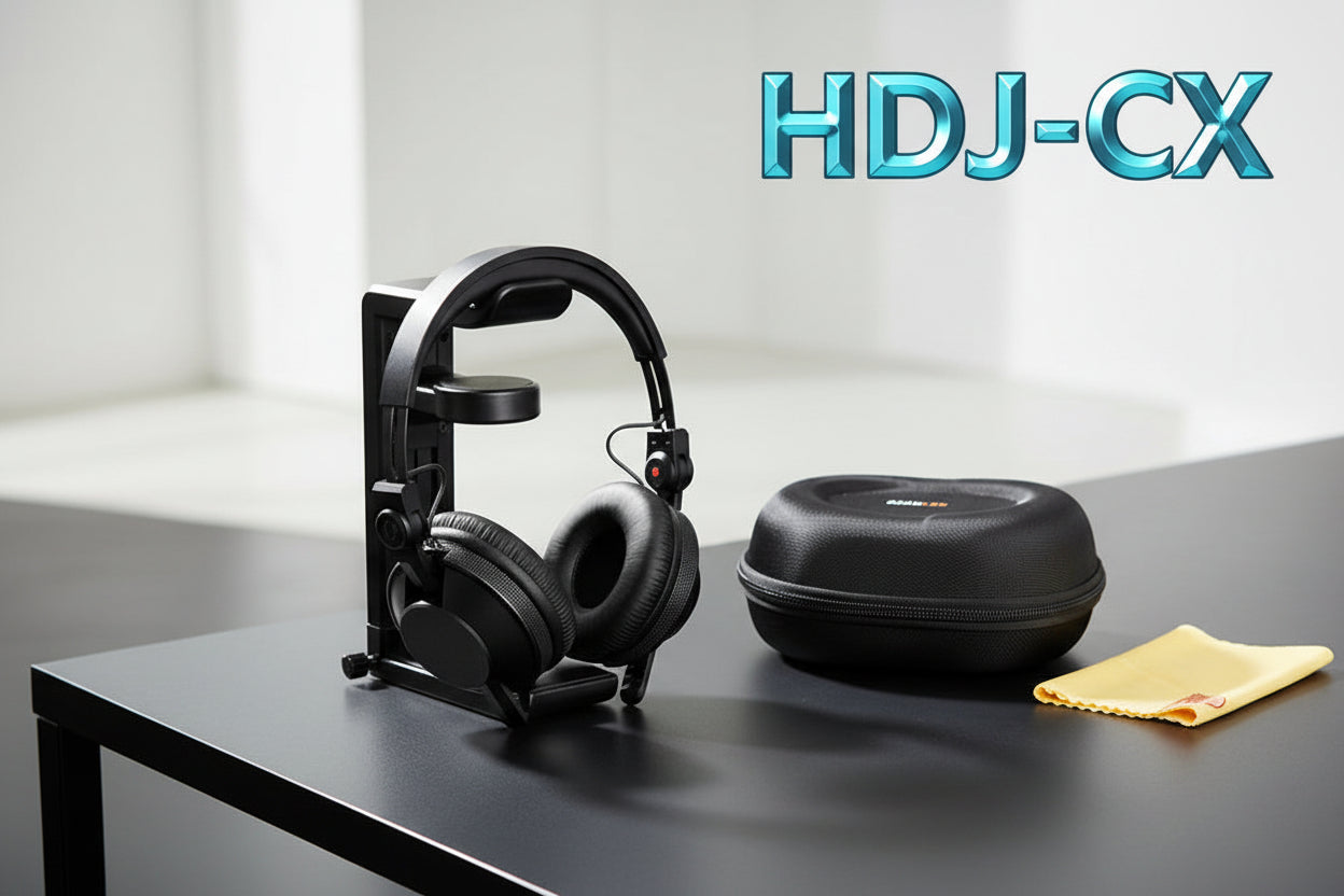 Pioneer DJ HDJ-CX Professional On-Ear DJ Headphones - Black Bundle with Case, Stand, and Austin Bazaar Polishing Cloth