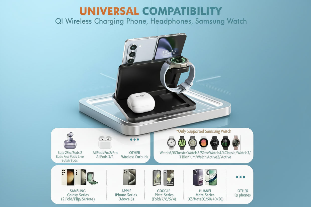 Estación de Carga 3 en 1 VIKEFON: Wireless Pro para Ecosistema Samsung