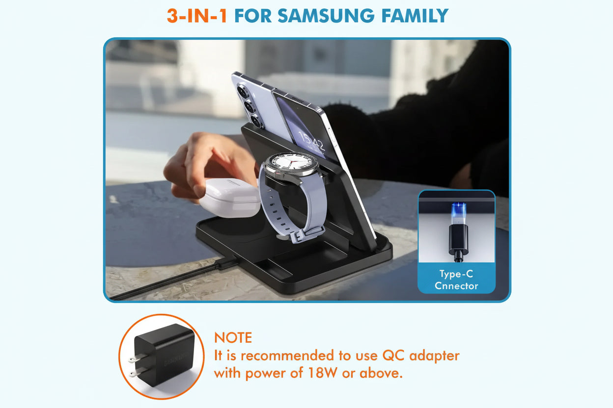 Estación de Carga 3 en 1 VIKEFON: Wireless Pro para Ecosistema Samsung